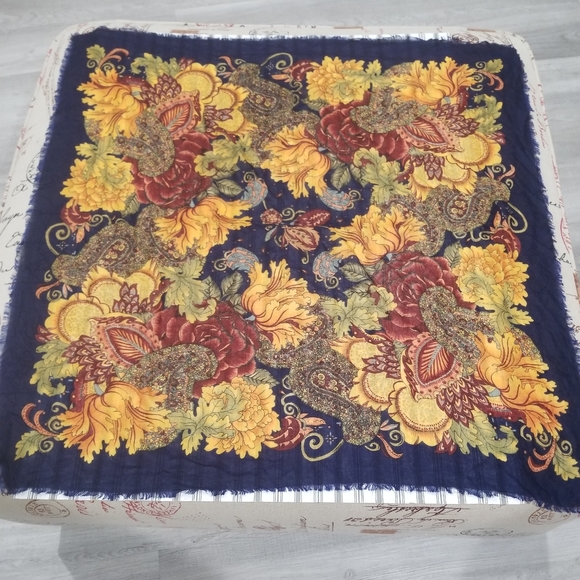 Bundle of Two Lightweight Floral Paisley Print Square Scarves in Pink & Blue - Picture 4 of 13